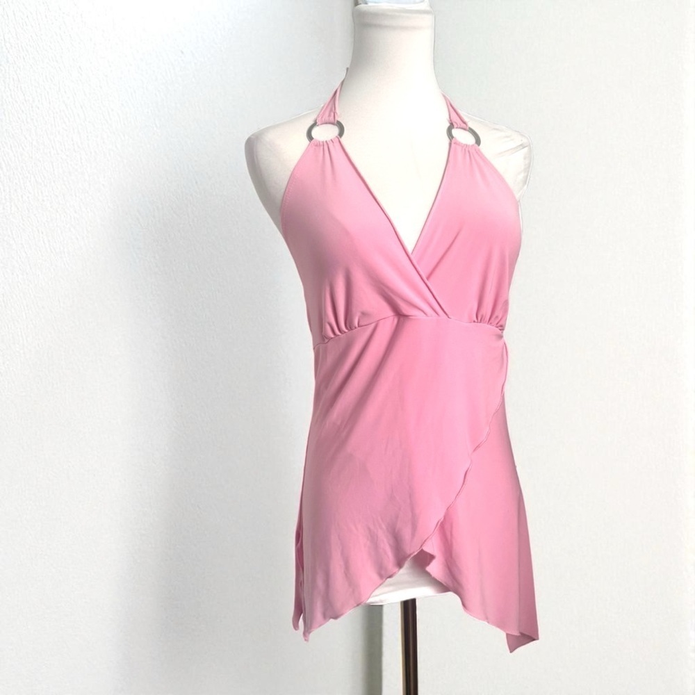 Y2K Pink Halter Ring Top Asymmetrical Wrap Style | Barbiecore 2000s Clubwear L